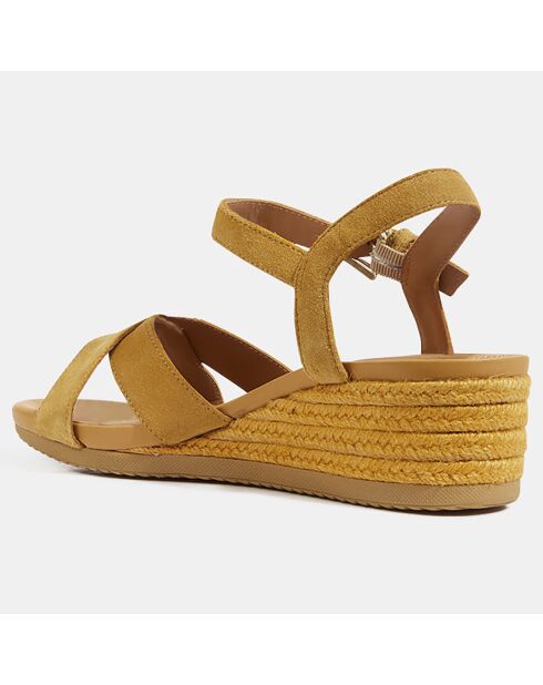 Dunkelgelbe Keilsandalen Ischia aus Samtleder - 6,5 cm Absatz