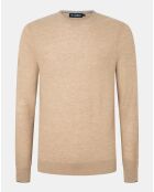 Pull en Laine, Soie & Cachemire col rond texturé beige