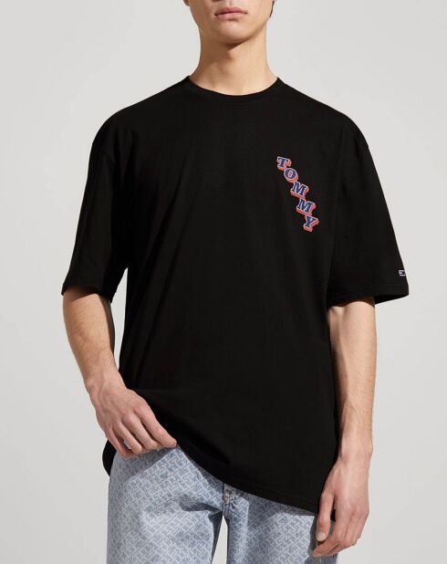 Schwarzes Skate-College-Pop-T-Shirt