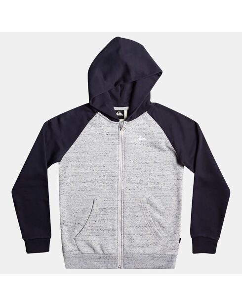 Sweat zip raglan bicol bleu/gris