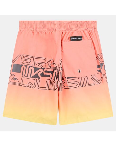 Short de bain quicksilver lettrage saumon/jaune