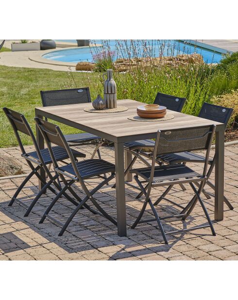 Mesa BOSTON + 6 sillas de jardín plegables gris antracita