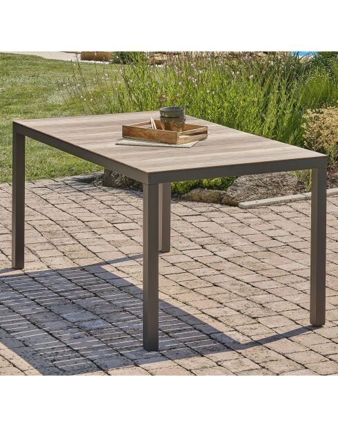 BOSTON Gartentisch aus Aluminium und Polywood-Platte mit anthrazitgrauer Holzoptik - 150x90x73 cm