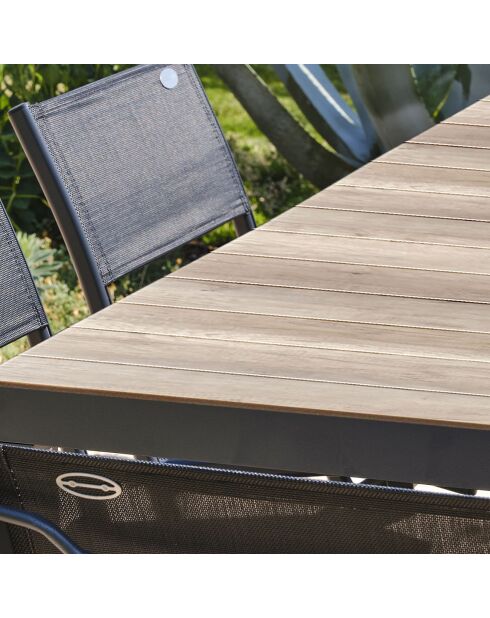 BOSTON Gartentisch aus Aluminium und Polywood-Platte mit anthrazitgrauer Holzoptik - 150x90x73 cm