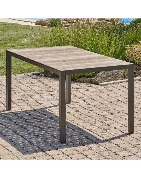 BOSTON Gartentisch aus Aluminium und Polywood-Platte mit anthrazitgrauer Holzoptik - 150x90x73 cm