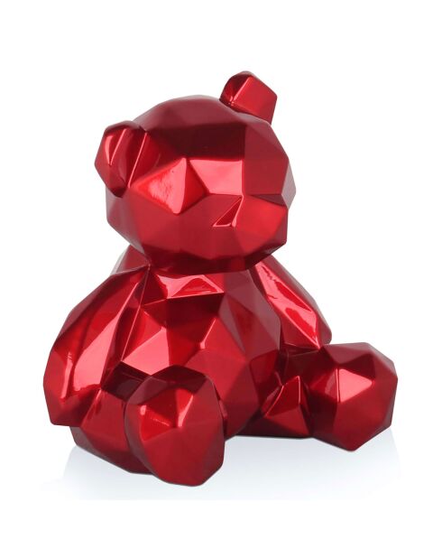 Sculpture en résine Ourson à facettes rouge - 20x18x16 cm