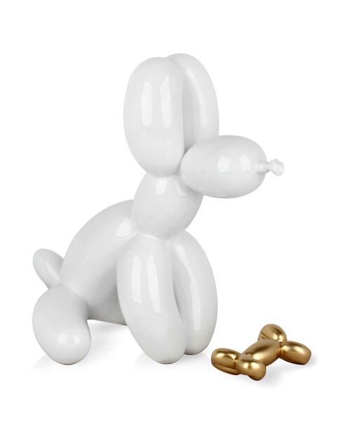 Sculpture en résine Chien ballon assis  blanche - 28x18x30 cm