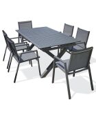 Tuinset FLORIDE tafel met verlengstuk + 6 antracietgrijze stapelbare fauteuils