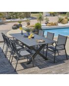 Tuinset FLORIDE tafel met verlengstuk + 6 antracietgrijze stapelbare fauteuils