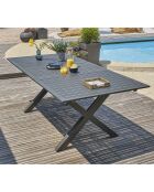 Tuinset FLORIDE tafel met verlengstuk + 6 antracietgrijze stapelbare fauteuils