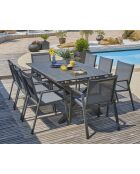 Gartenset FLORIDE Tisch mit Verlängerung + 8 stapelbare Sessel Anthrazitgrau
