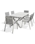 FLORIDE Gartengarnitur mit Verlängerung+6 weiße stapelbare Sessel