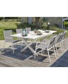 FLORIDE Gartengarnitur mit Verlängerung+6 weiße stapelbare Sessel