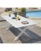 FLORIDE Gartengarnitur mit Verlängerung + 8 weiße stapelbare Sessel