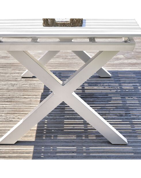 FLORIDE Gartengarnitur mit Verlängerung + 8 weiße stapelbare Sessel