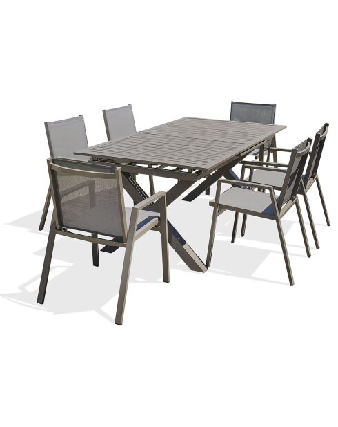 FLORIDE Gartengarnitur mit Verlängerung+6 stapelbare Quarzsessel