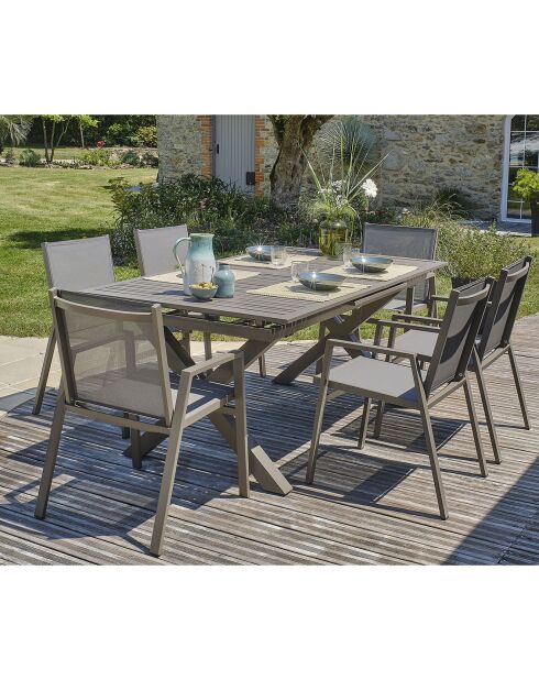 FLORIDE Gartengarnitur mit Verlängerung+6 stapelbare Quarzsessel