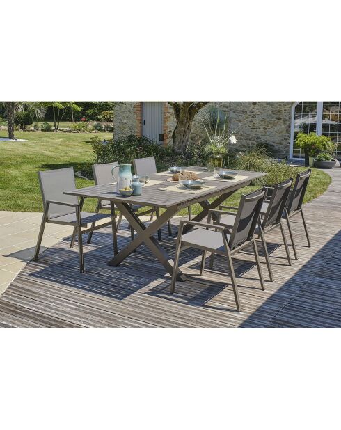 FLORIDE Gartengarnitur mit Verlängerung+6 stapelbare Quarzsessel