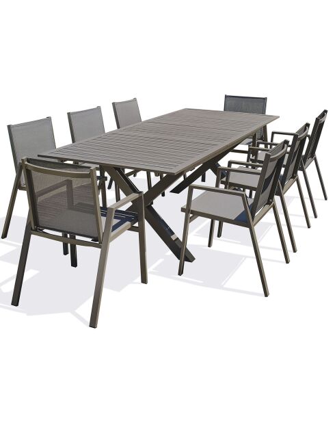 FLORIDE Gartengarnitur mit Verlängerung + 8 stapelbare Quarzsessel