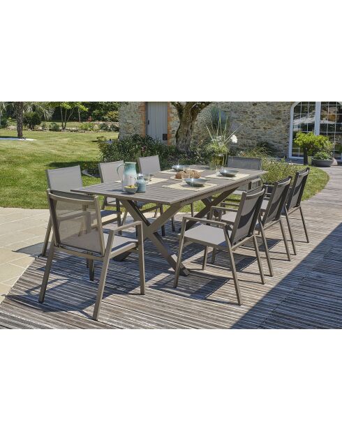 FLORIDE Gartengarnitur mit Verlängerung + 8 stapelbare Quarzsessel