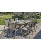 FLORIDE Gartengarnitur mit Verlängerung + 8 stapelbare Quarzsessel