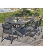 Gartenset FLORIDE Tisch mit Verlängerung + 6 anthrazitgraue stapelbare Sessel