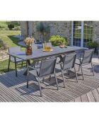 Gartenset FLORIDE Tisch mit Verlängerung + 6 anthrazitgraue stapelbare Sessel