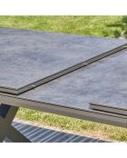 Gartenset FLORIDE Tisch mit Verlängerung + 6 anthrazitgraue stapelbare Sessel