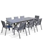 Gartenset FLORIDE Tisch mit Verlängerung + 8 stapelbare Sessel Anthrazitgrau
