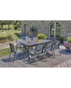 Gartenset FLORIDE Tisch mit Verlängerung + 8 stapelbare Sessel Anthrazitgrau