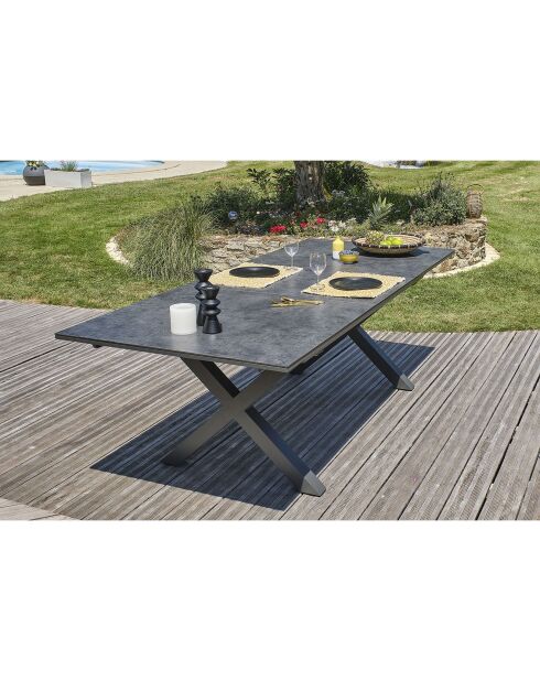 Gartenset FLORIDE Tisch mit Verlängerung + 8 stapelbare Sessel Anthrazitgrau