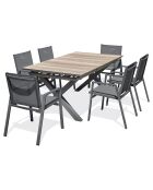 Gartenset FLORIDE Tisch mit Verlängerung + 6 anthrazitgraue stapelbare Sessel