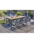 Gartenset FLORIDE Tisch mit Verlängerung + 6 anthrazitgraue stapelbare Sessel