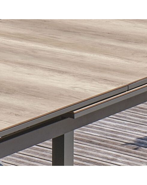 Gartenset FLORIDE Tisch mit Verlängerung + 6 anthrazitgraue stapelbare Sessel