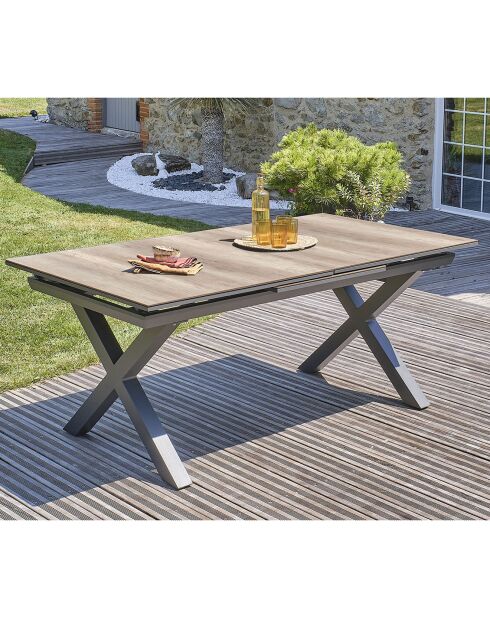 Gartenset FLORIDE Tisch mit Verlängerung + 6 anthrazitgraue stapelbare Sessel
