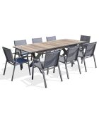 Gartenset FLORIDE Tisch mit Verlängerung + 8 stapelbare Sessel Anthrazitgrau