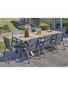 Gartenset FLORIDE Tisch mit Verlängerung + 8 stapelbare Sessel Anthrazitgrau