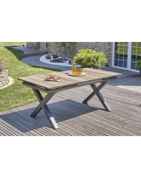 Gartenset FLORIDE Tisch mit Verlängerung + 8 stapelbare Sessel Anthrazitgrau