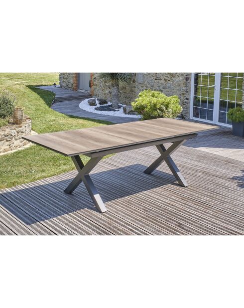Gartenset FLORIDE Tisch mit Verlängerung + 8 stapelbare Sessel Anthrazitgrau