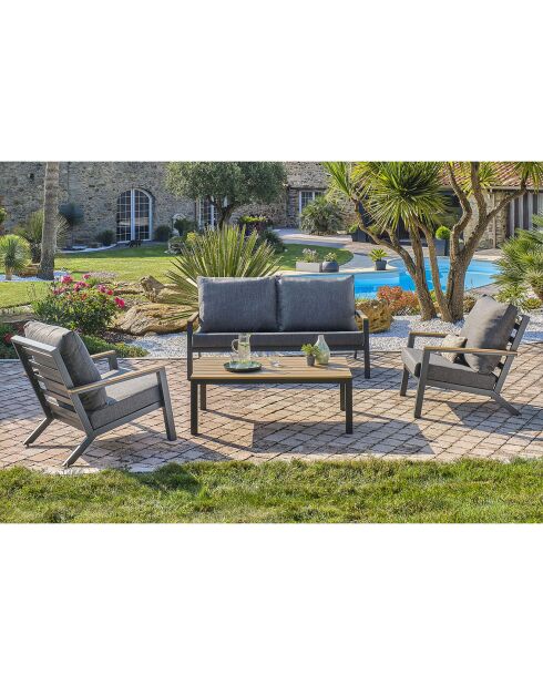Mueble de jardín Kommos de 5 plazas en aluminio y tapa compuesta gris antracita