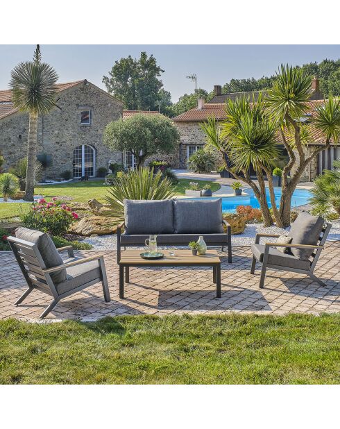 Mueble de jardín Kommos de 5 plazas en aluminio y tapa compuesta gris antracita