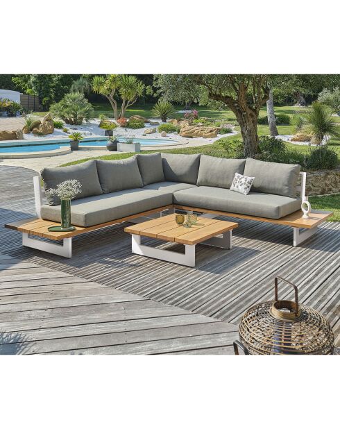 Mueble de jardín Lavezzi de 5 plazas en aluminio y tapa blanca de imitación madera