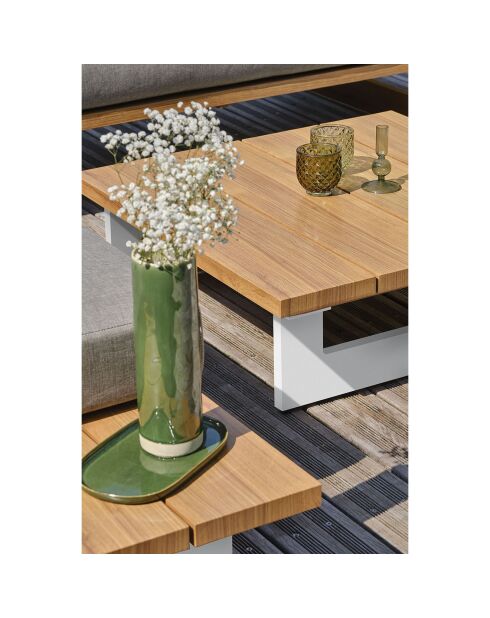 Mueble de jardín Lavezzi de 5 plazas en aluminio y tapa blanca de imitación madera