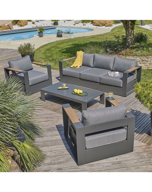 Salon de jardin Mandelieu 5 places en aluminium gris anthracite