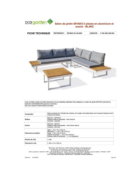 Miyako 5-Sitzer-Gartenmöbel aus Aluminium und weißer Akazie