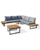 Mueble de jardín Miyako de 5 plazas en aluminio y acacia gris antracita