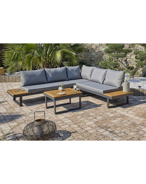 Mueble de jardín Miyako de 5 plazas en aluminio y acacia gris antracita