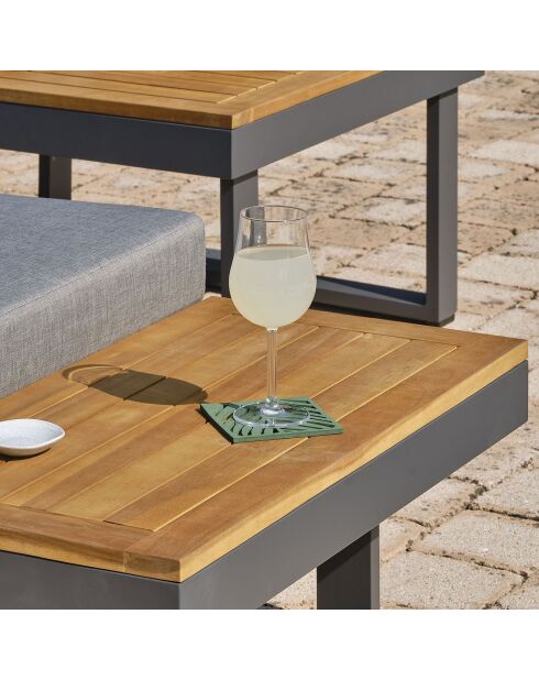 Mueble de jardín Miyako de 5 plazas en aluminio y acacia gris antracita