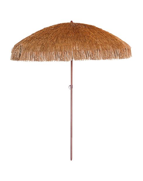 Sombrilla con flecos HAWAI de acero con acabado en madera marrón - D.200