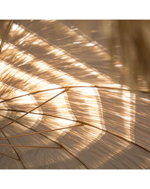 Sombrilla con flecos HAWAI de acero con acabado en madera marrón - D.200